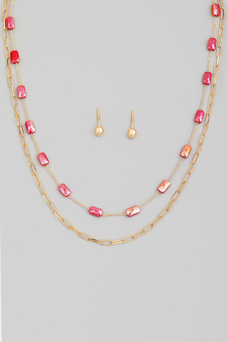 Set de cadena dorada de cuencas rojas rectangulares