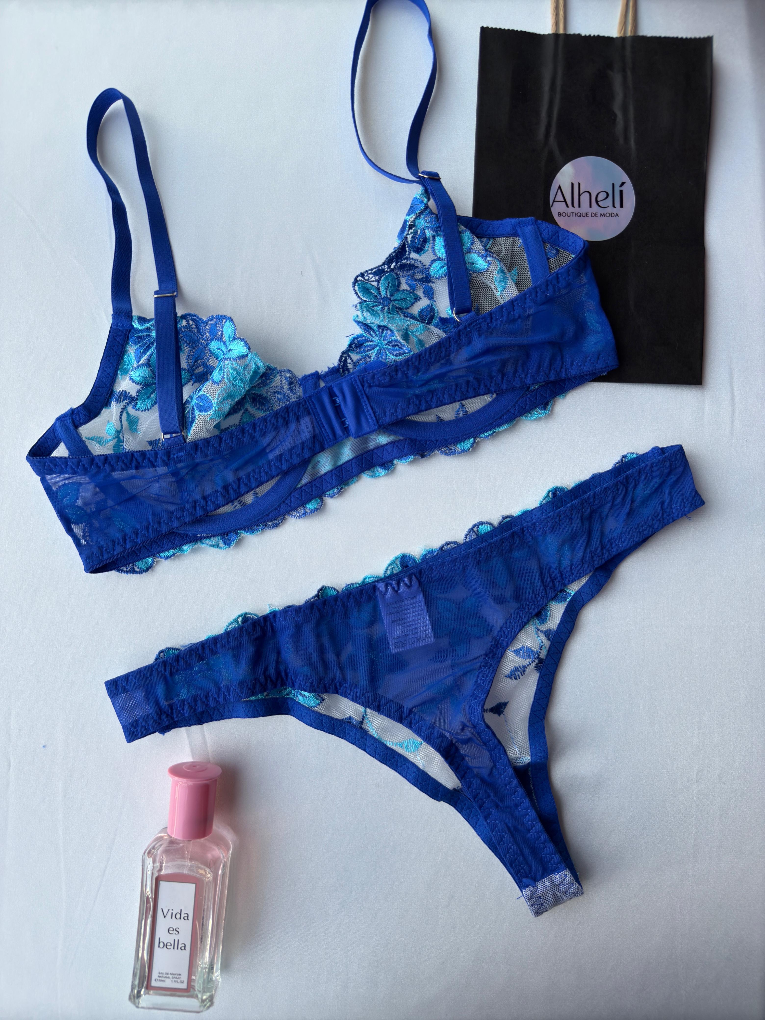 Lencería con bordado floral romántica 2 piezas