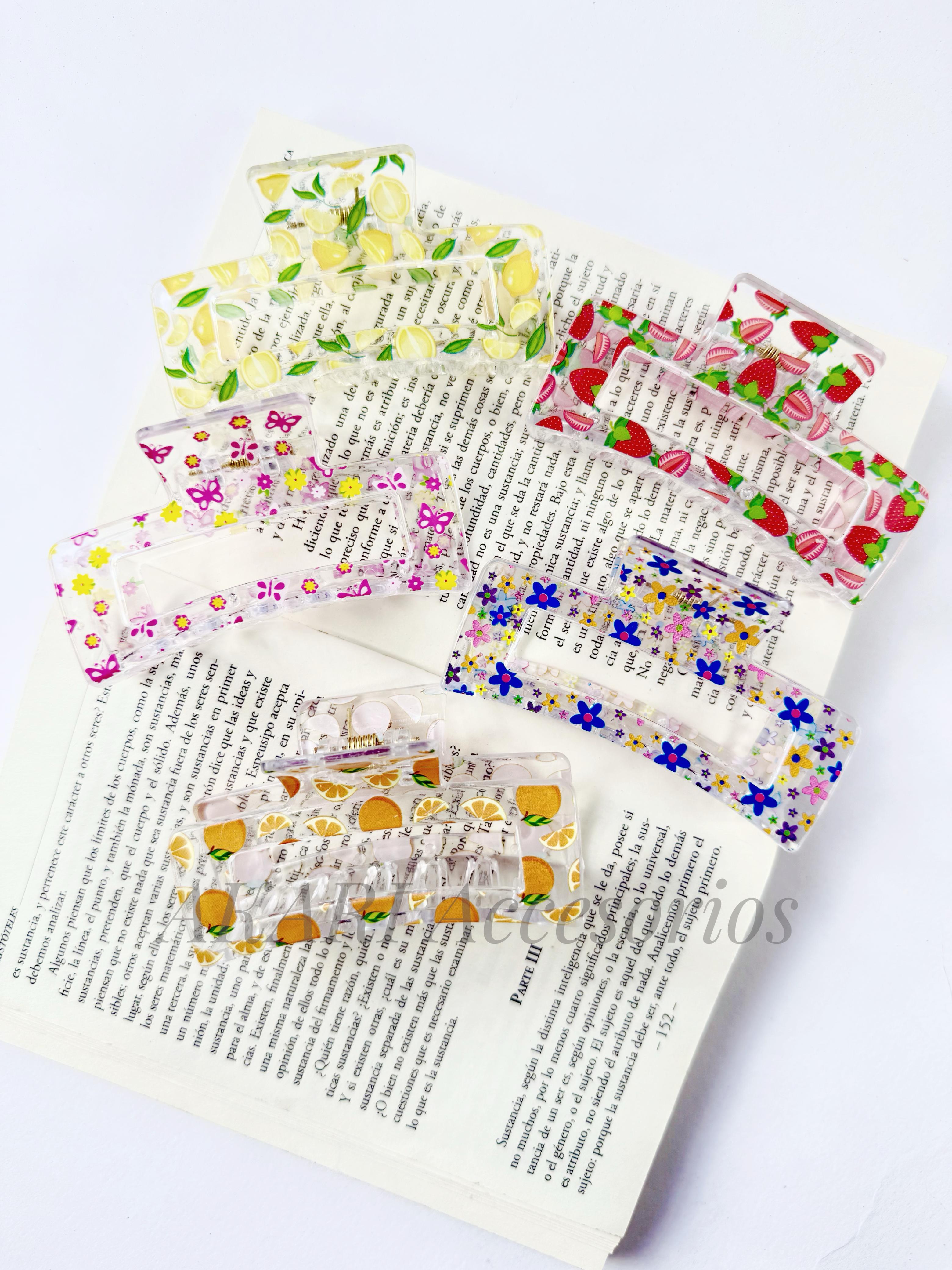 Pinzas de cabellos transparente de estampado