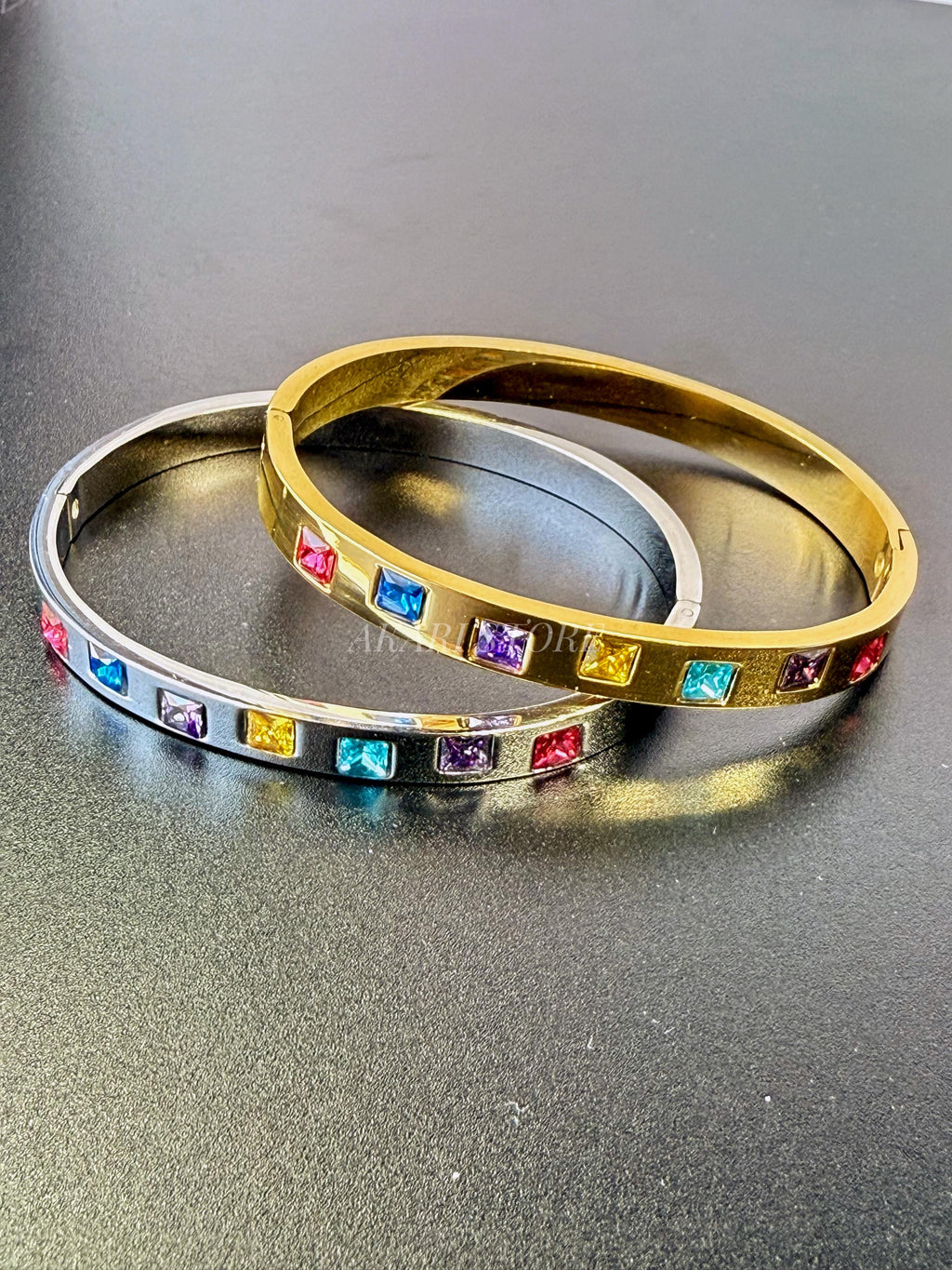 Brazalete Acero Inoxidable con Gemas Incrustadas