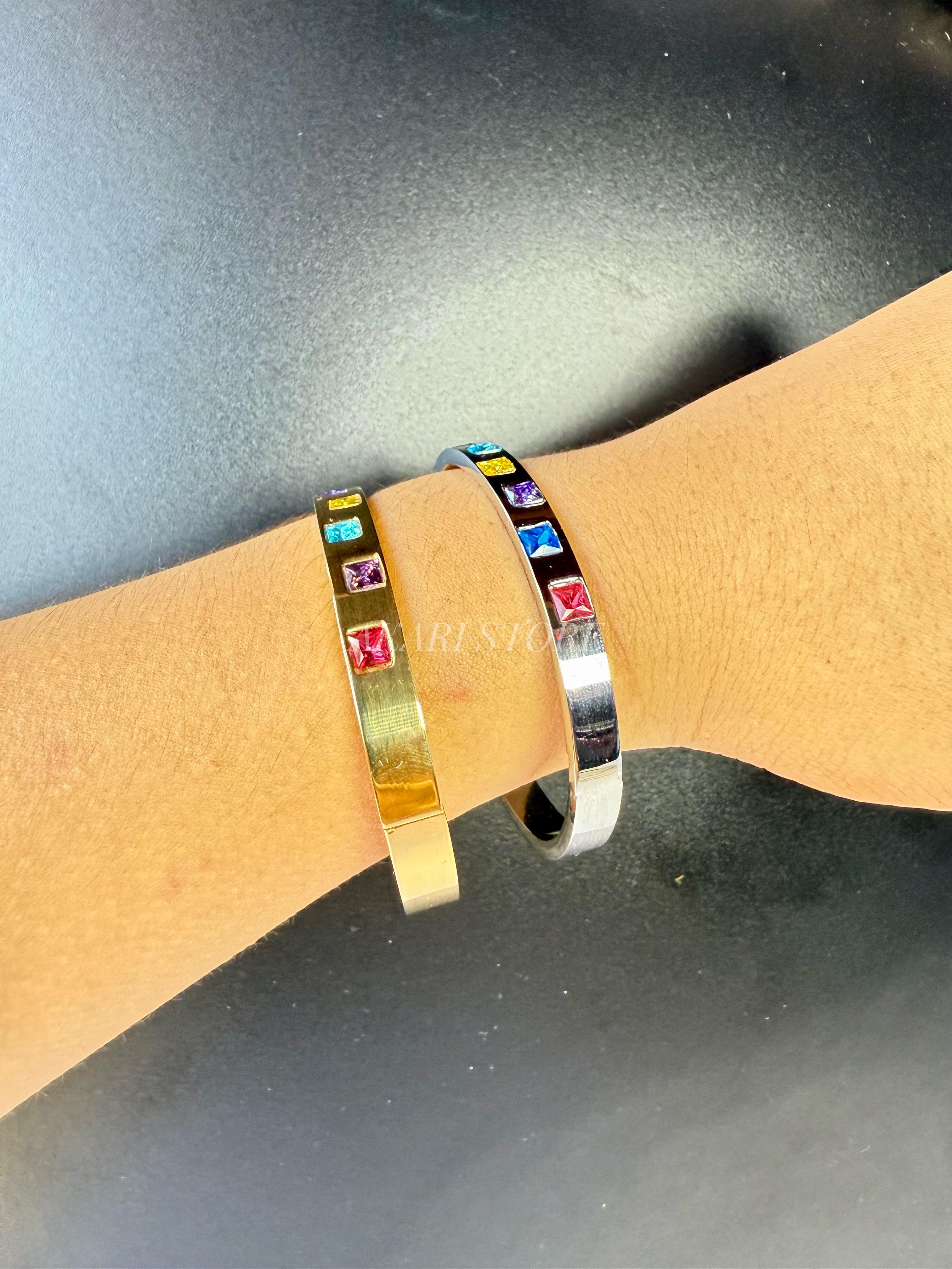 Brazalete Acero Inoxidable con Gemas Incrustadas