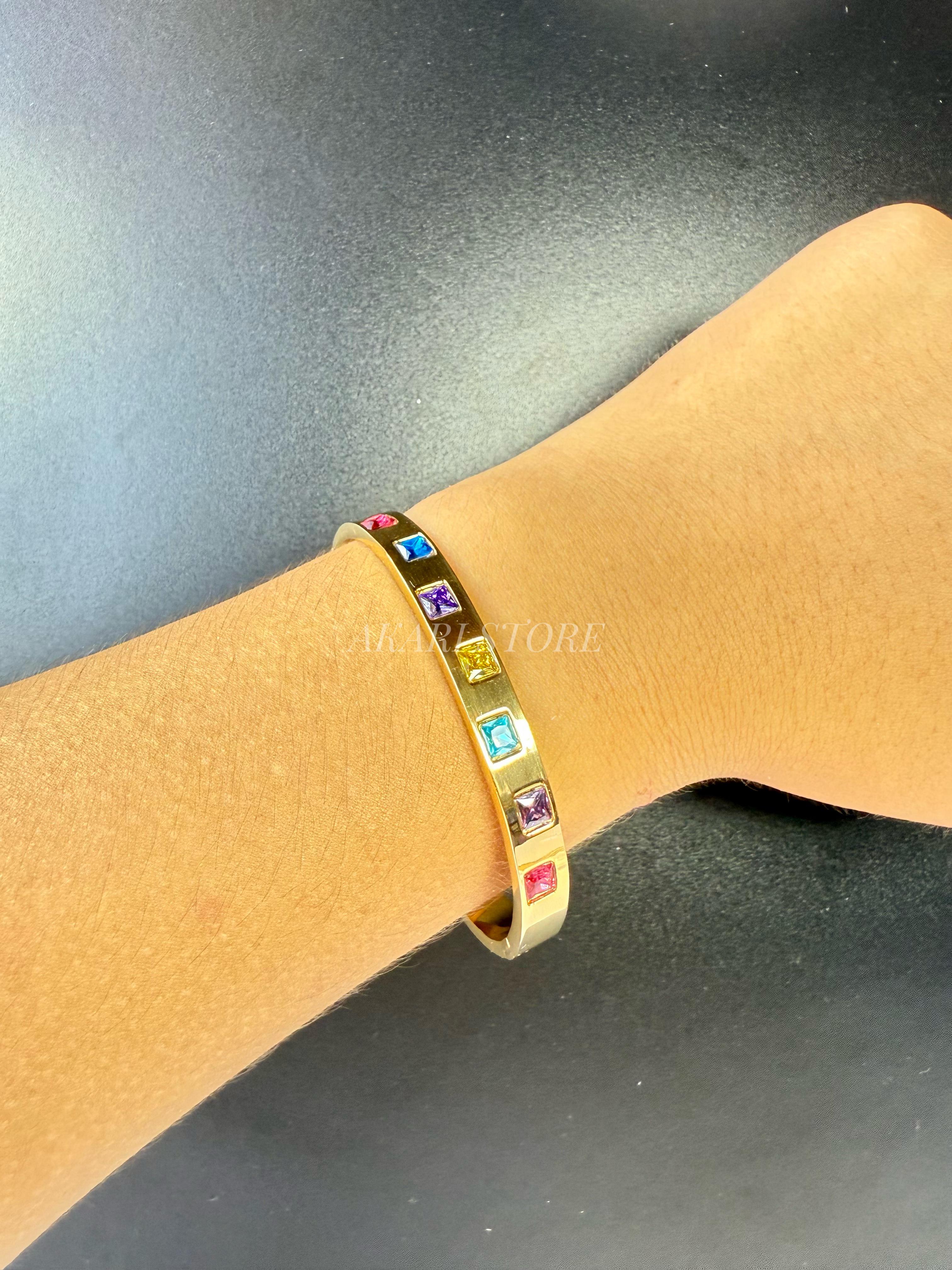 Brazalete Acero Inoxidable con Gemas Incrustadas