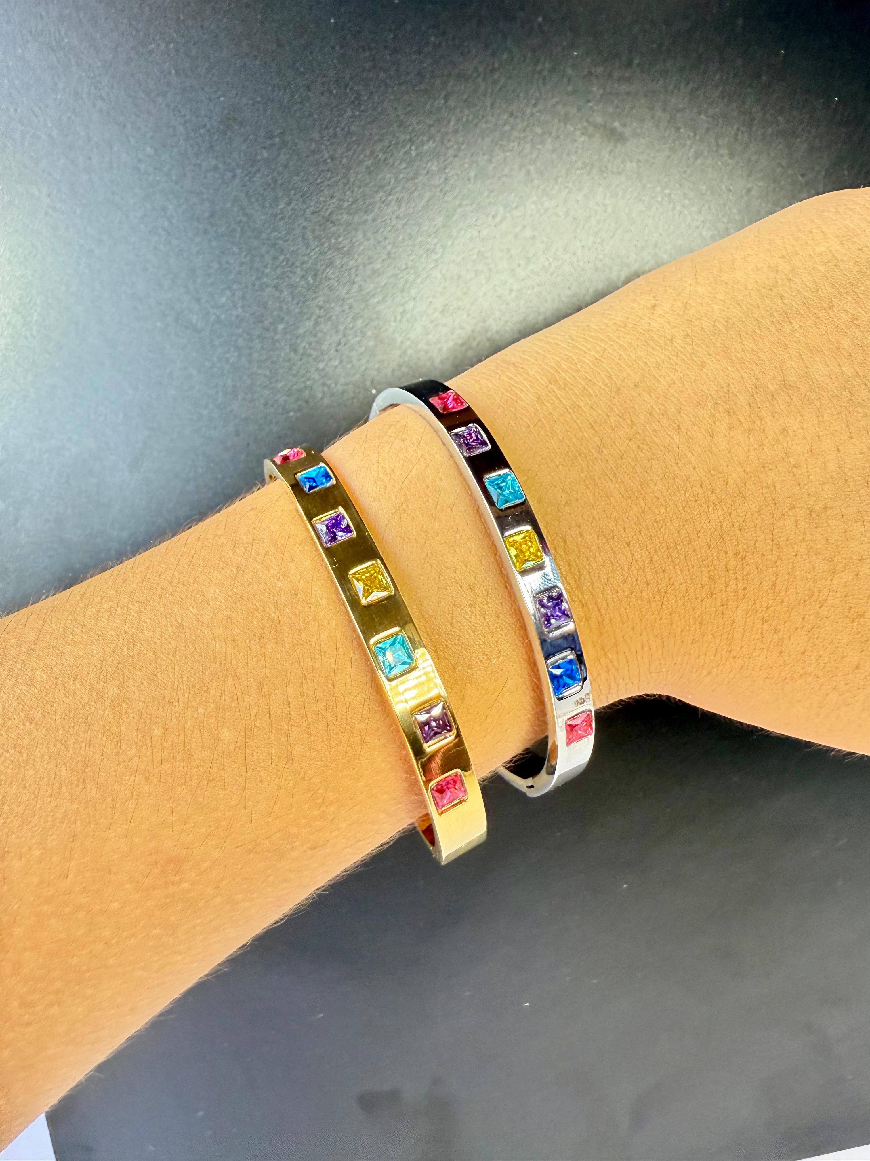 Brazalete Acero Inoxidable con Gemas Incrustadas