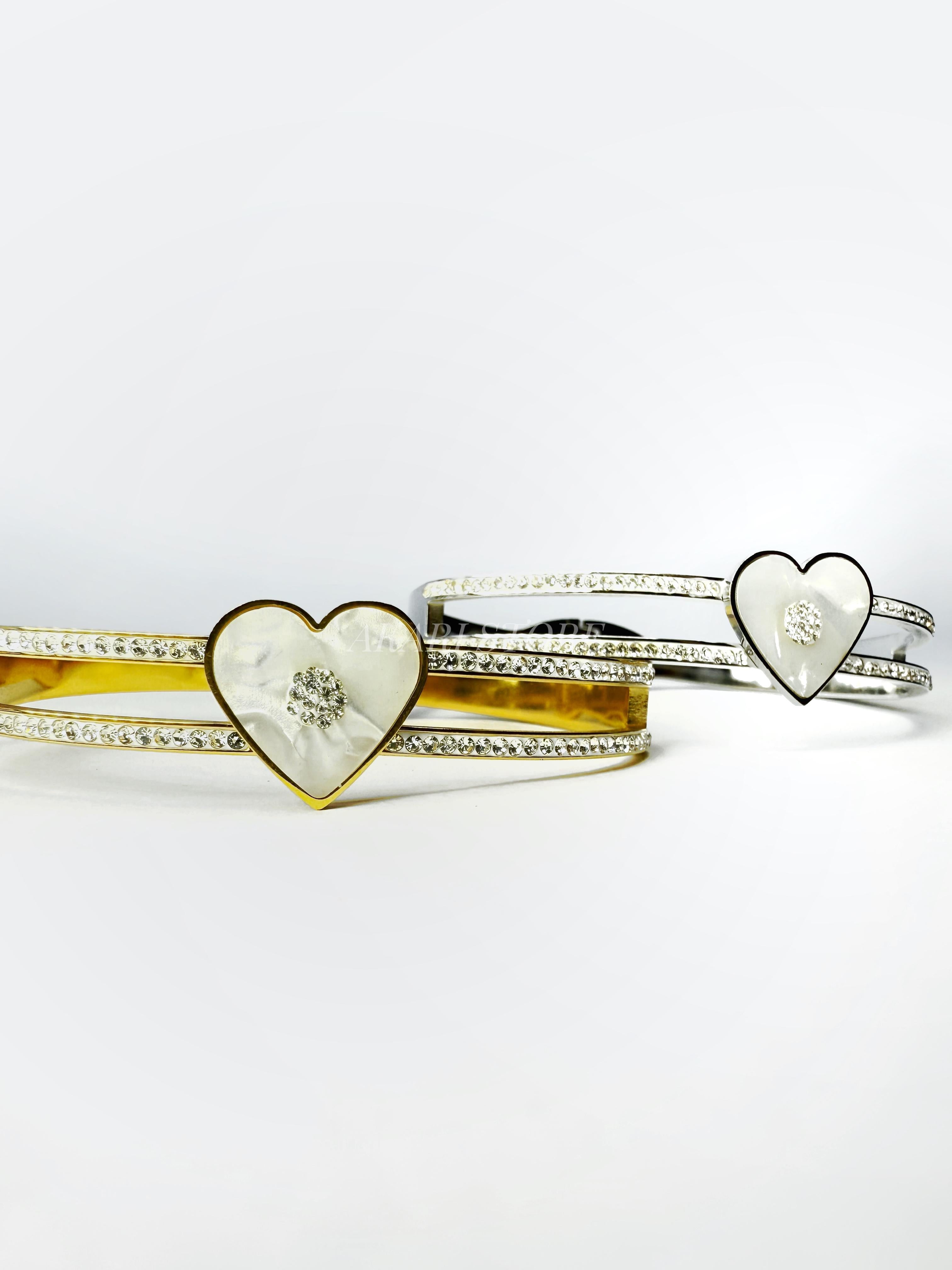 Brazalete Acero Inoxidable con Corazón y Bisagras