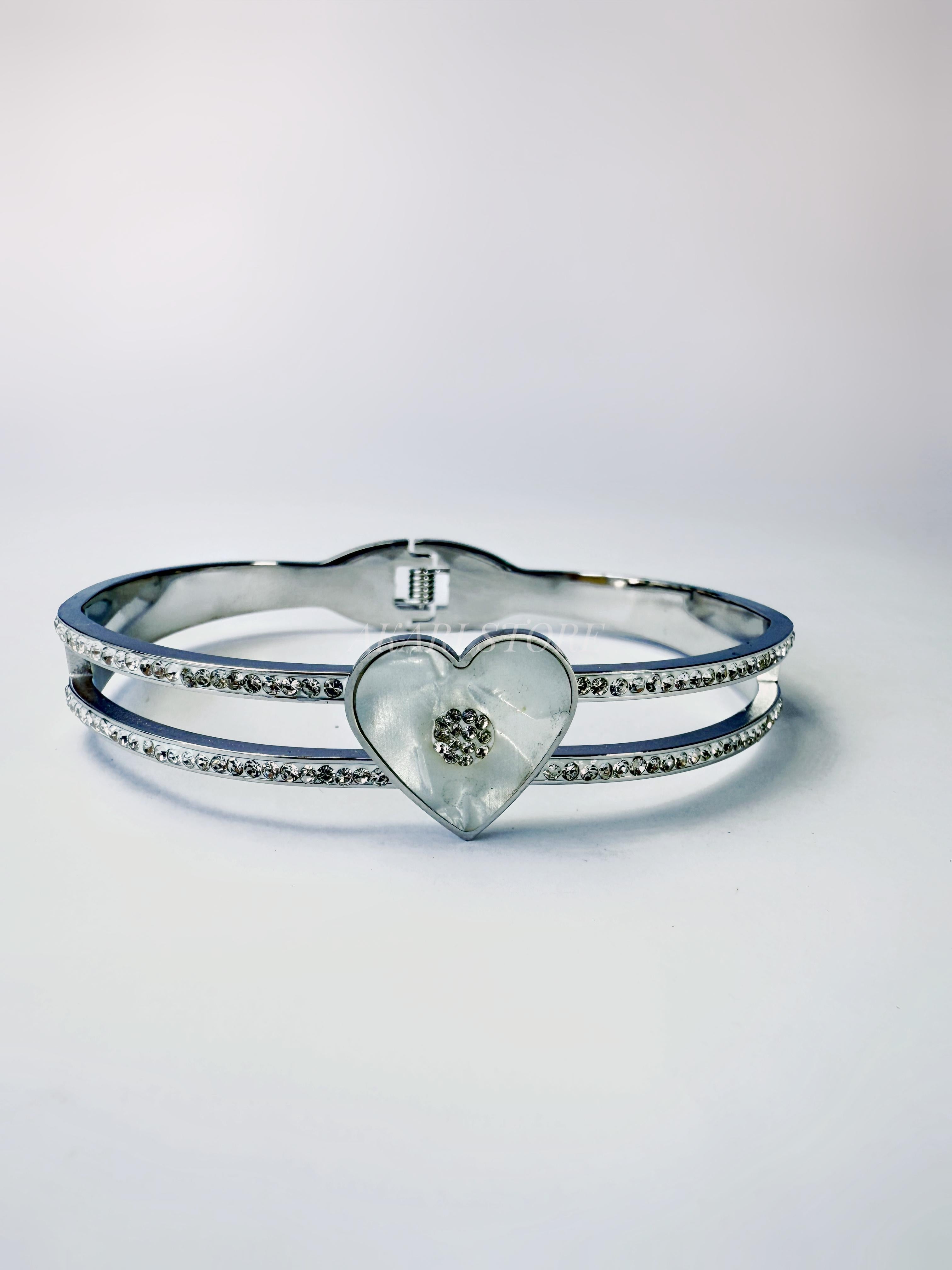 Brazalete Acero Inoxidable con Corazón y Bisagras