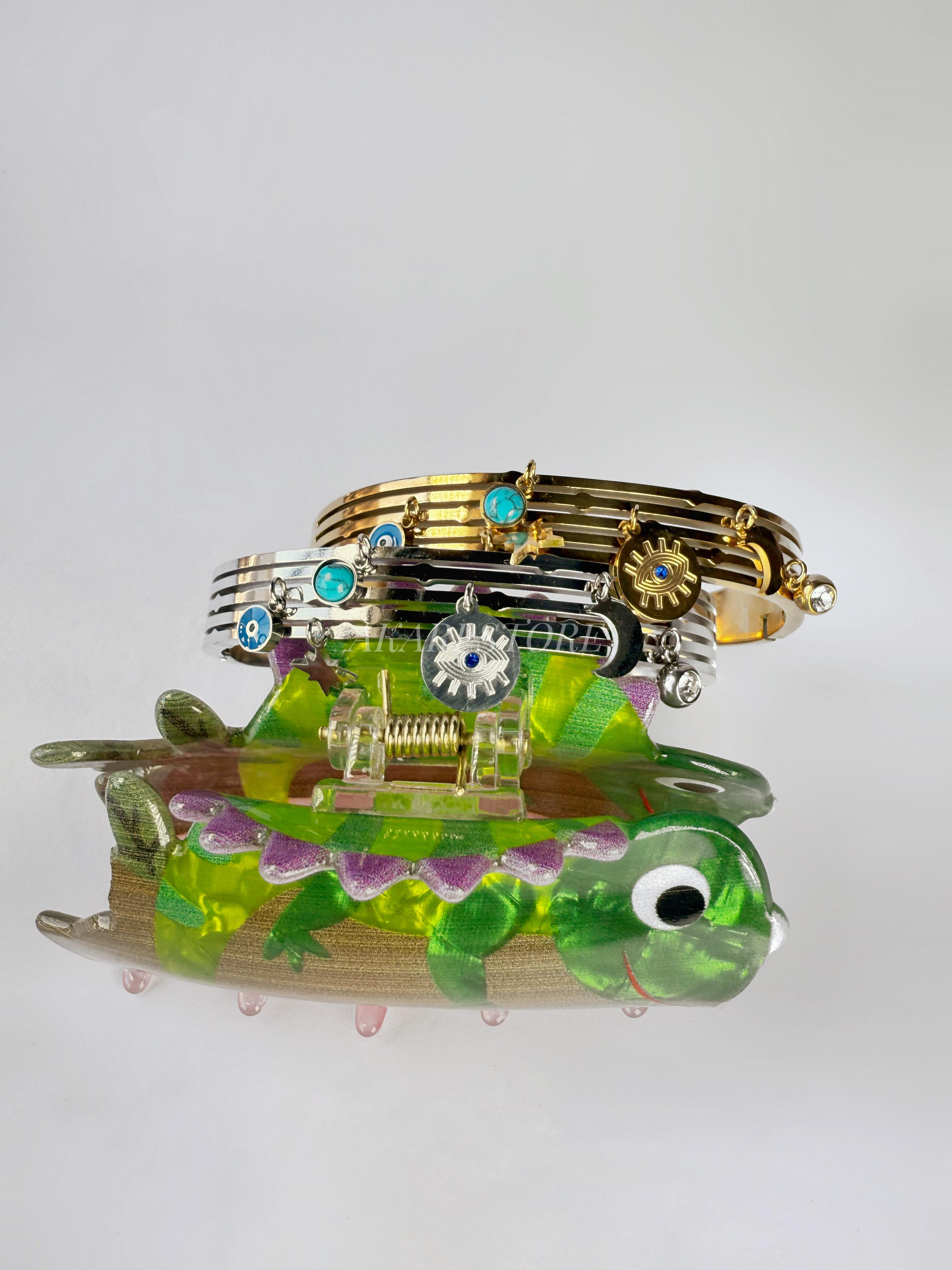 Brazalete de Acero Inoxidable con Luna, Ojo, Estrella