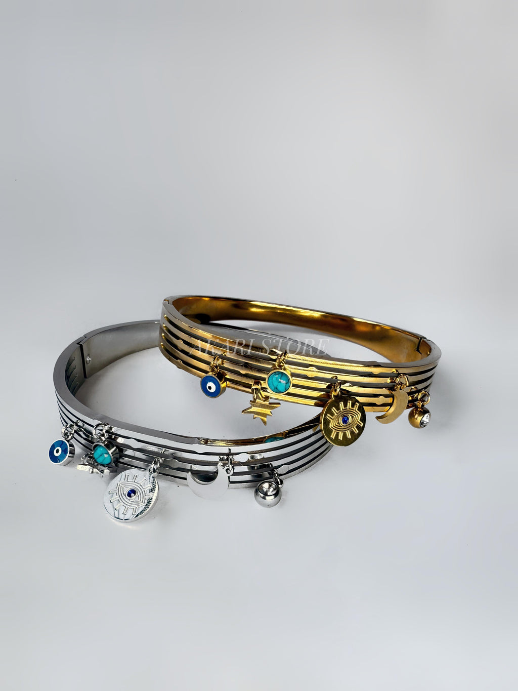 Brazalete de Acero Inoxidable con Luna, Ojo, Estrella