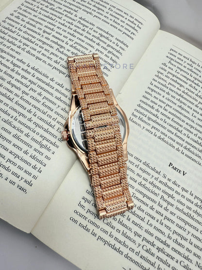 Reloj De  Lujo Con brillos Oro Rosa