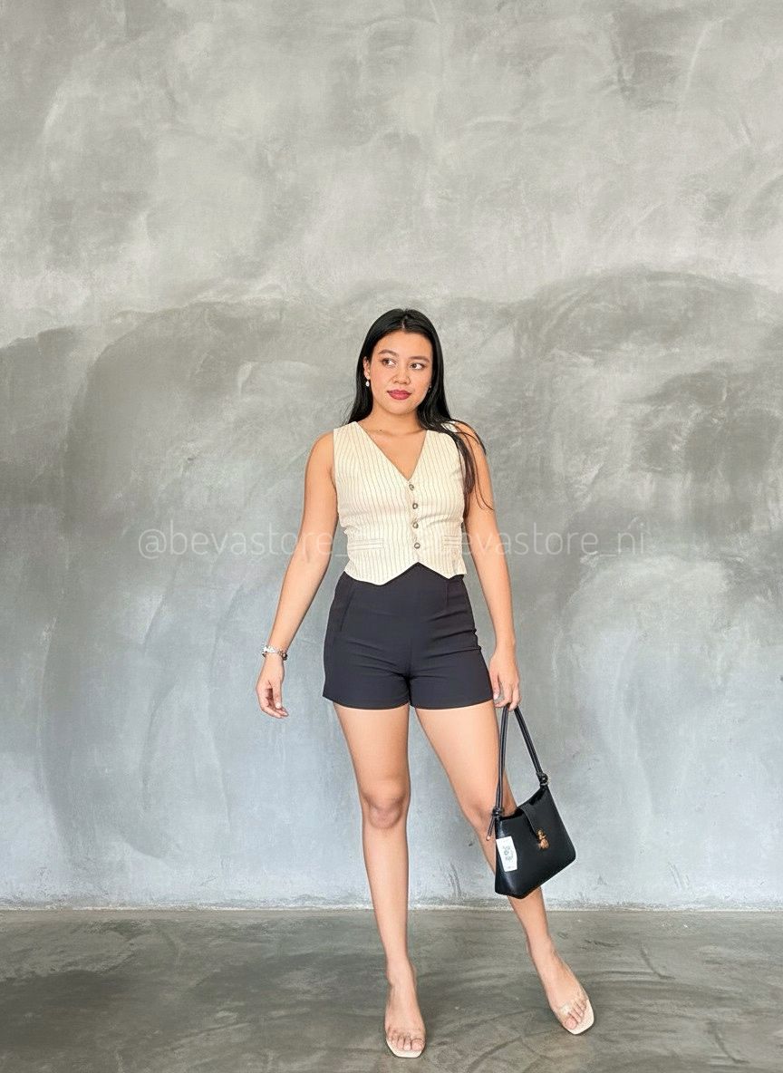 Looks chaleco rayado beige