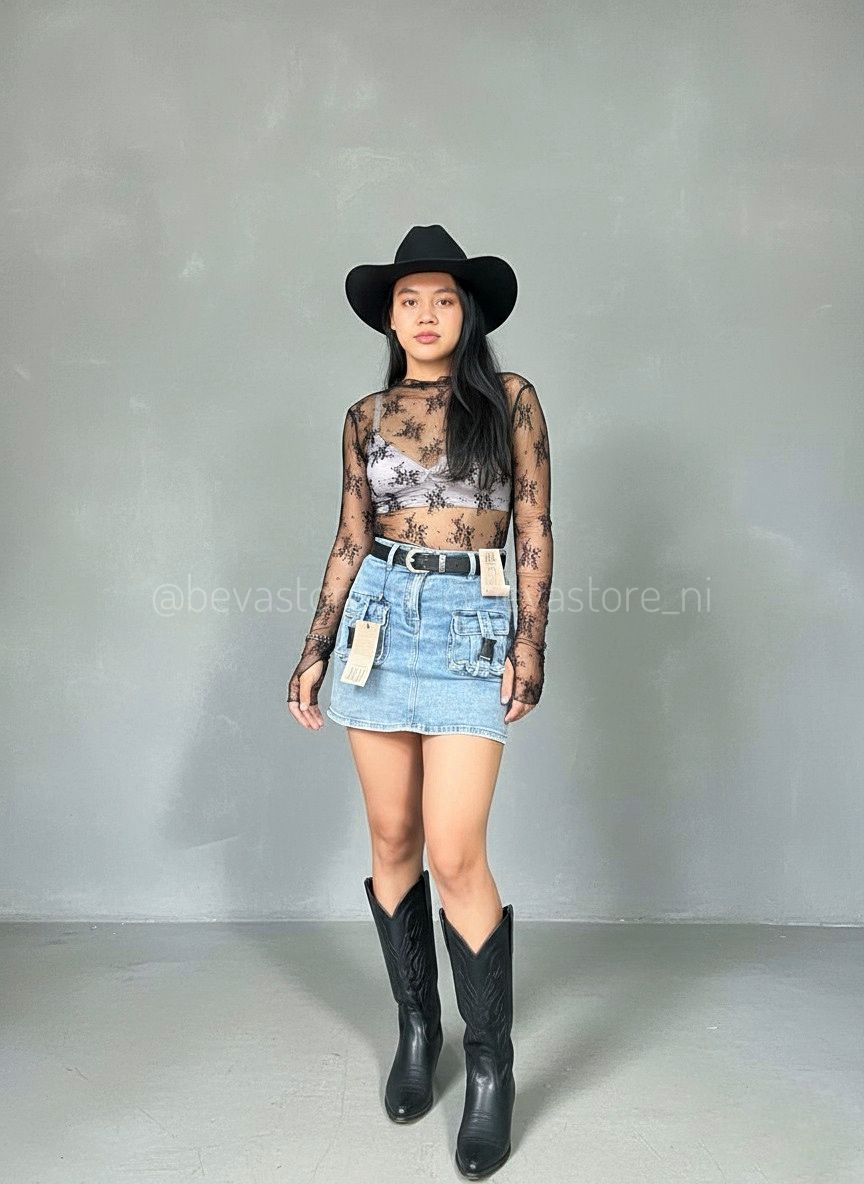 Looks top de encaje manga larga