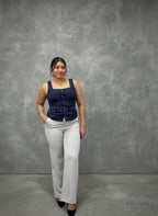 Looks chaleco rayado cuello cuadrado azul navy