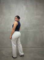 Looks chaleco rayado cuello cuadrado azul navy