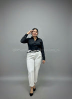 Looks pantalón de vestir blanco con rayas