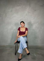 Looks BodySuit cuello cuadrado rojo vino