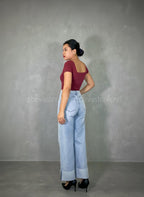 Looks BodySuit cuello cuadrado rojo vino