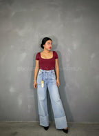 Looks BodySuit cuello cuadrado rojo vino