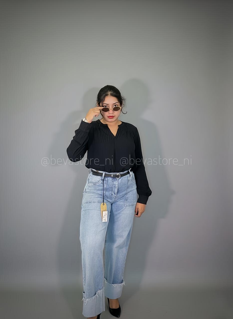 Blusa plisada de manga larga