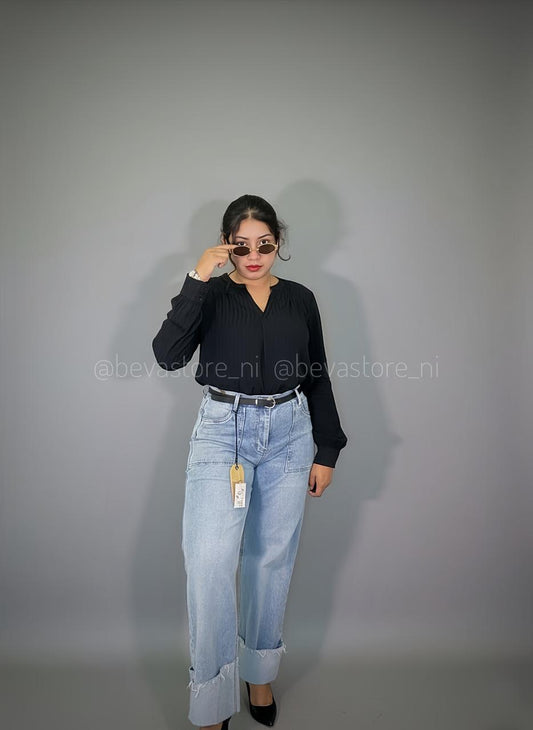 Blusa plisada de manga larga