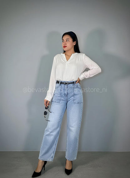 Blusa plisada de manga larga