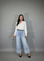 Blusa plisada de manga larga