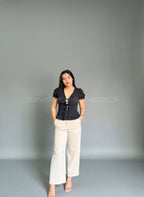 Looks de pantalón de vestir beige wide leg