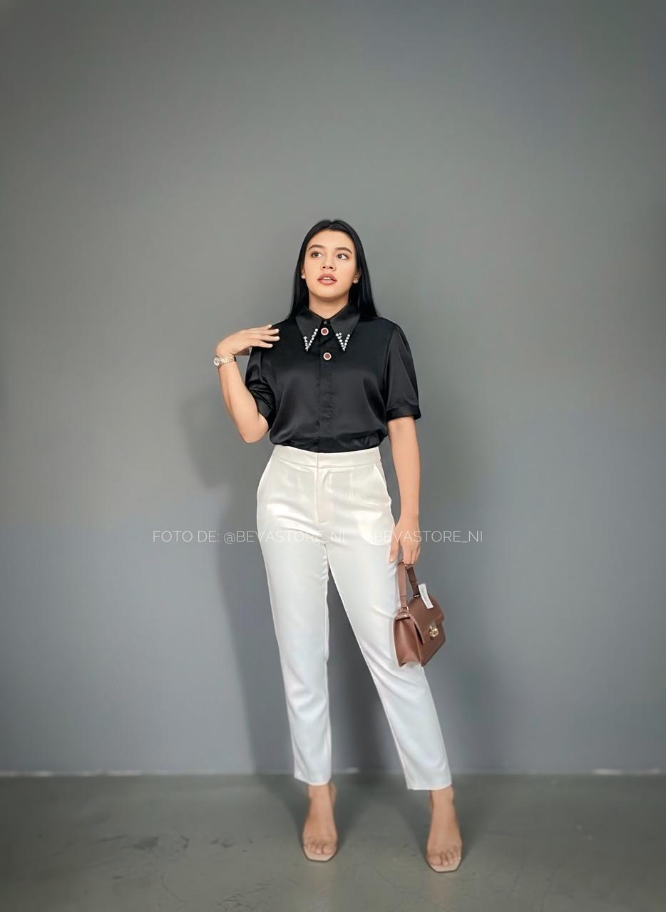 Blusa manga corta satinada