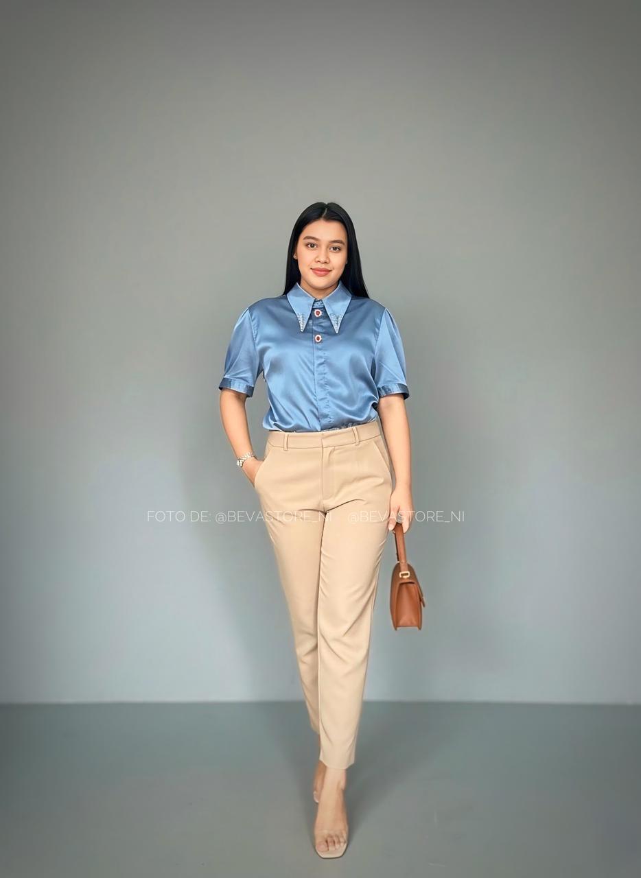 Blusa manga corta satinada