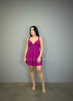 Vestido rosa maravilla con detalles dorado. City Triangles