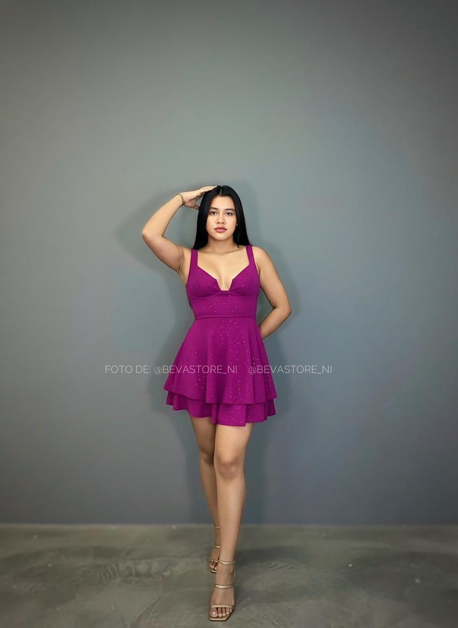 Vestido rosa maravilla con detalles dorado. City Triangles