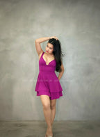 Vestido rosa maravilla con detalles dorado. City Triangles