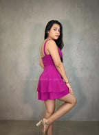 Vestido rosa maravilla con detalles dorado. City Triangles