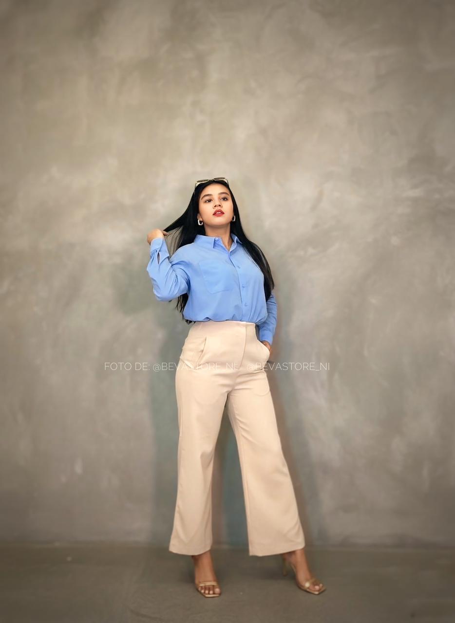 Looks de pantalón de vestir beige wide leg