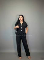 Enterizo Flare negro de rayas blancas