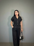 Enterizo Flare negro de rayas blancas