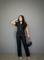 Enterizo Flare negro de rayas blancas