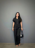 Enterizo Flare negro de rayas blancas