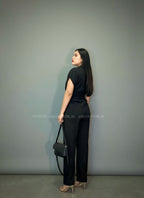 Enterizo Flare negro de rayas blancas