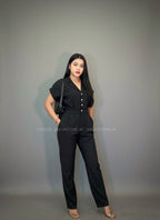 Enterizo Flare negro de rayas blancas