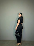 Enterizo Flare negro de rayas blancas