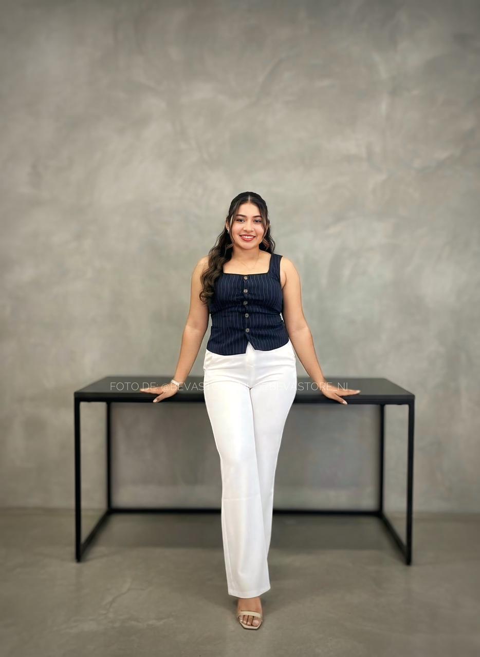 Looks chaleco rayado cuello cuadrado azul navy