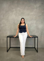 Looks chaleco rayado cuello cuadrado azul navy