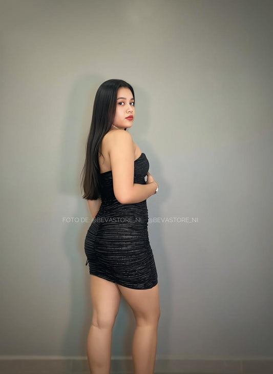 Vestido Xiomara negro con líneas azules