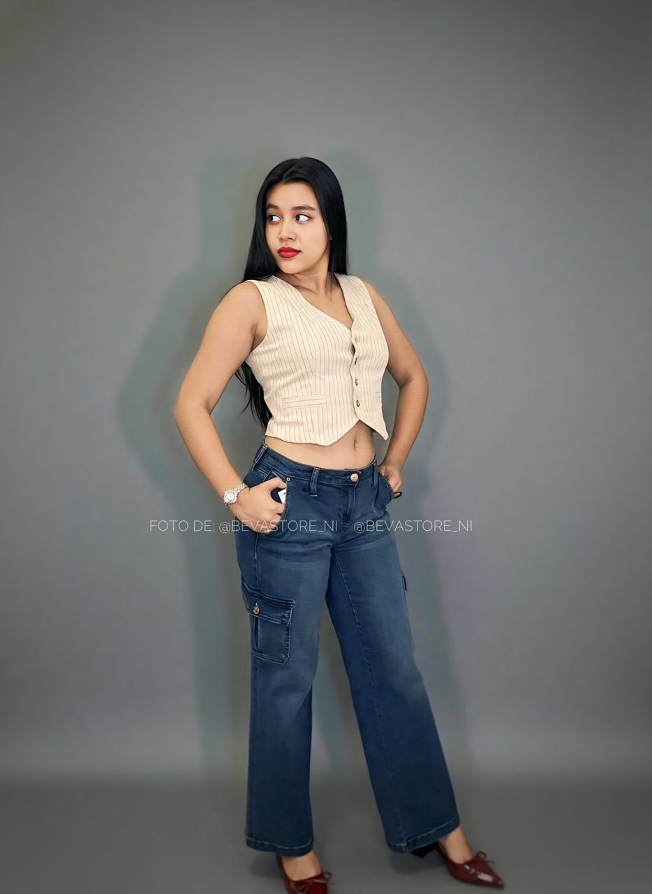 Pantalón Jeans cargo talle bajo