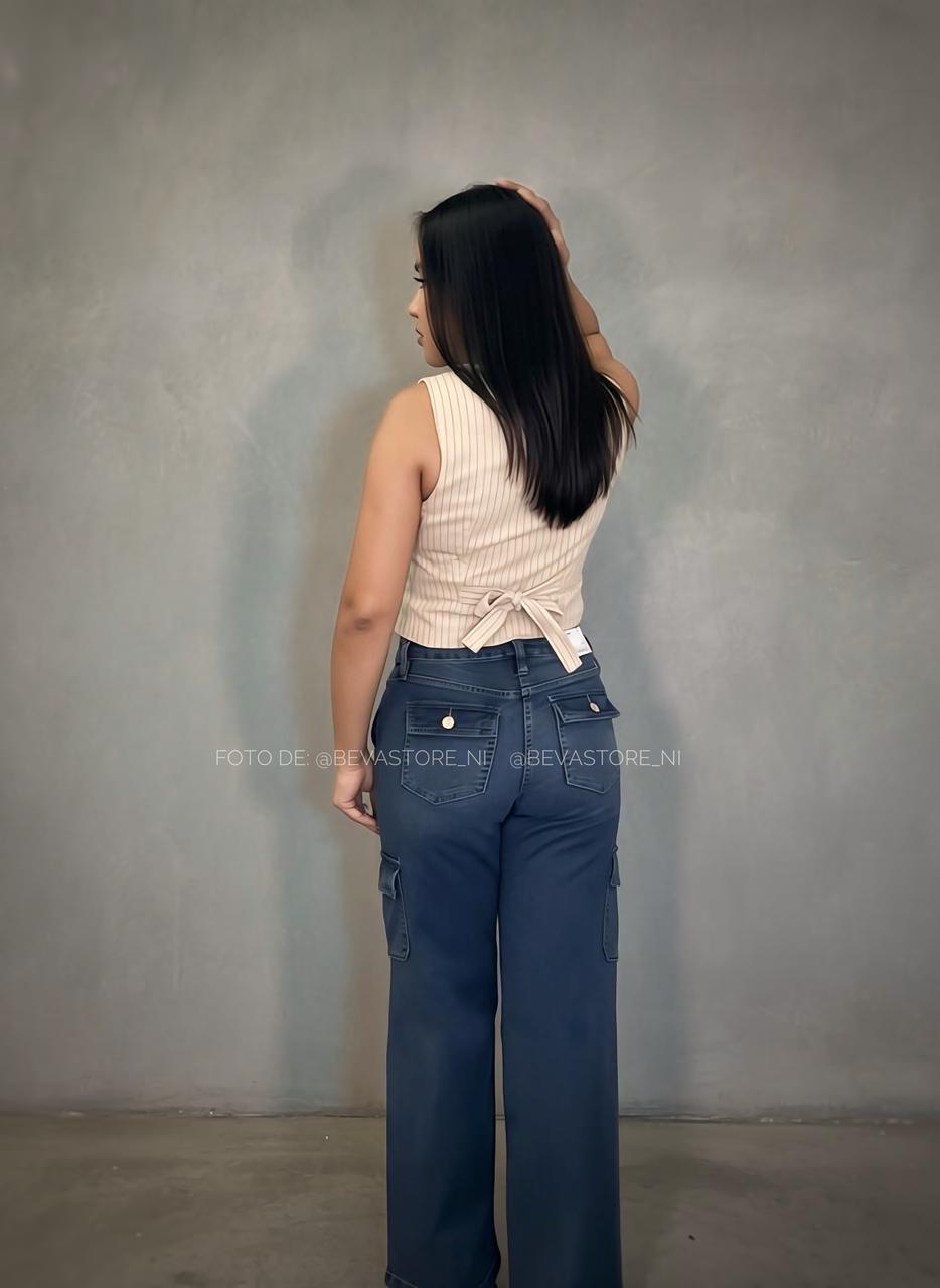 Pantalón Jeans cargo talle bajo