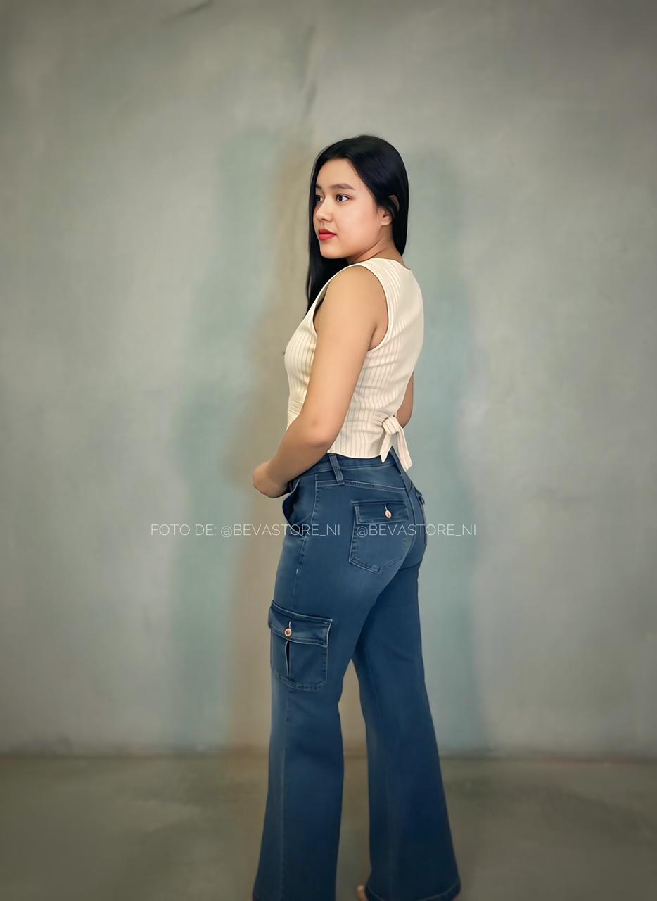 Pantalón Jeans cargo talle bajo