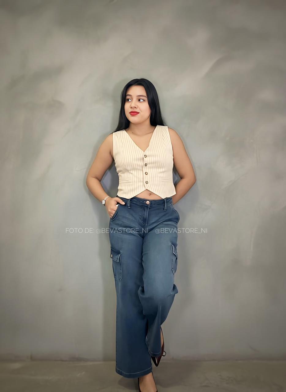 Pantalón Jeans cargo talle bajo