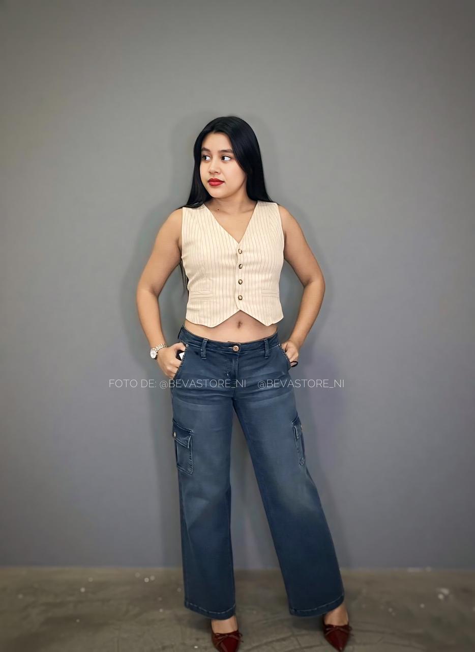 Looks chaleco rayado beige