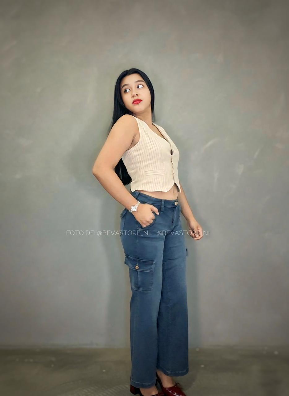 Pantalón Jeans cargo talle bajo