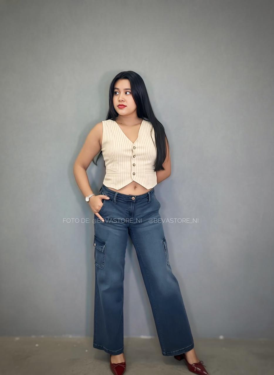 Pantalón Jeans cargo talle bajo