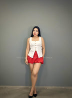 Looks falda globo roja